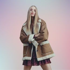 ZARA DOUBLE FACED FAUX SHEARLING COAT SZ MEDIUM